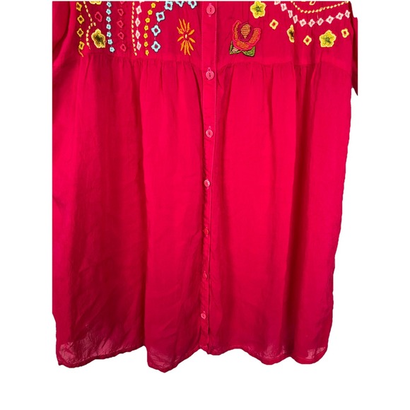 Johnny Was Hot Pink Floral Embroidered Button Up Blouse‎ Women's Size M - Picture 5 of 12